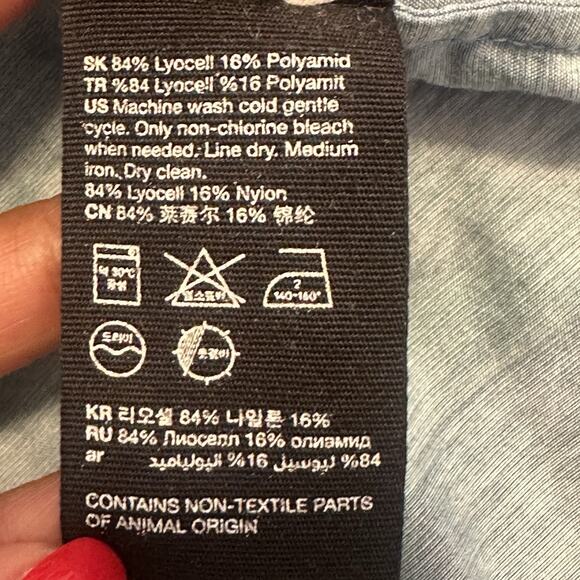 & Other Stories Women Shirt Short Sleeve Boxy Button Up Wavy Printed Blue - Picture 7 of 9